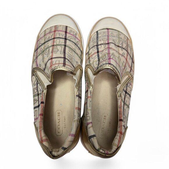 Coach Beale Poppy Plaid Slip On Sneakers Women's Metallic Gold Cap Toe 5.5 - Picture 5 of 11